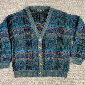 Vintage Leo Chevalier Cardigan Sweater Mens Medium Acrylic Grunge Grandpa Cobain